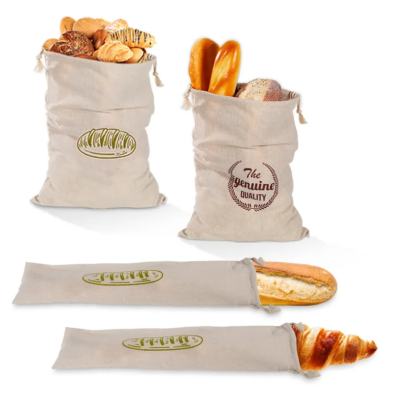 Reutilizável saco de cordão baguette artesan saco de armazenamento de pão ambiental produzir cordão sacos de cordão pão caseiro fresco mantendo saco