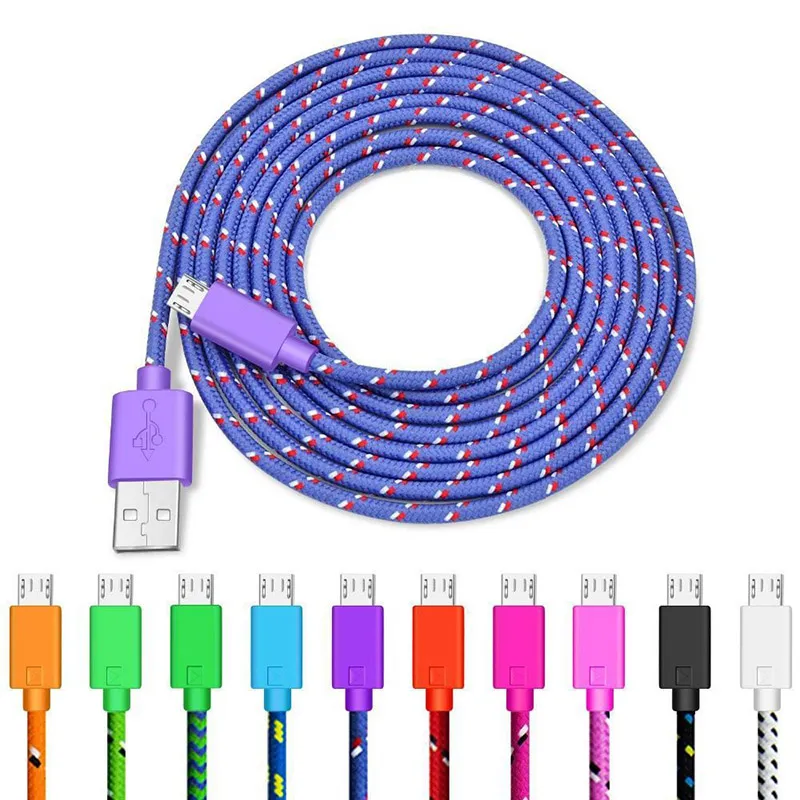 Cabos de carregamento de telefone de 1 m/2 m Nylon trançado Android USB Micro cabo carregador de sincronização de dados