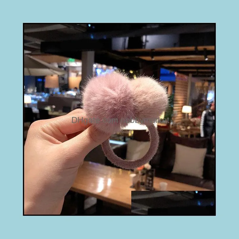 Cute Girls Pompom Hair Ties Double Pom Pom Elastic Hair Band Rubber Band Hair Accessories Gum Rope Scrunchies Ponytail Holder