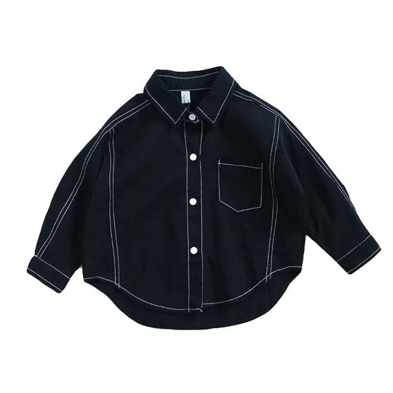 Camisa de algodão de blusa de mangas compridas para crianças menino solto primavera e outono roupas infantis P4589 210622