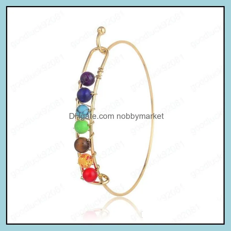 Yoga 7 Chakra wire Bracelet for Women Healing crystal Tiger eye Natural Stone Bangle Beads Reiki Spiritual Buddha Mens Fashion Jewelry