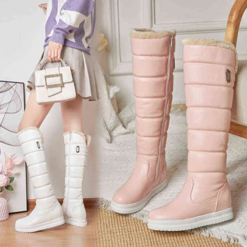 New Winter Side Zipper Long Tube Waterproof Cotton Shoes Women's Warm Over Knee Boots Thickened Snow Proof and Anti-skid G1106