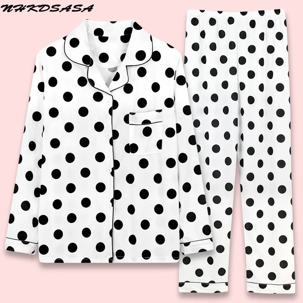 NHKDSASA Women Pajama Set Sleepwear Long Sleeve Mujer Pijamas 2021 Sexy Lingerie Nuisette 2pcs Polyester Cotton Pyjamas Pjs Suit X0526