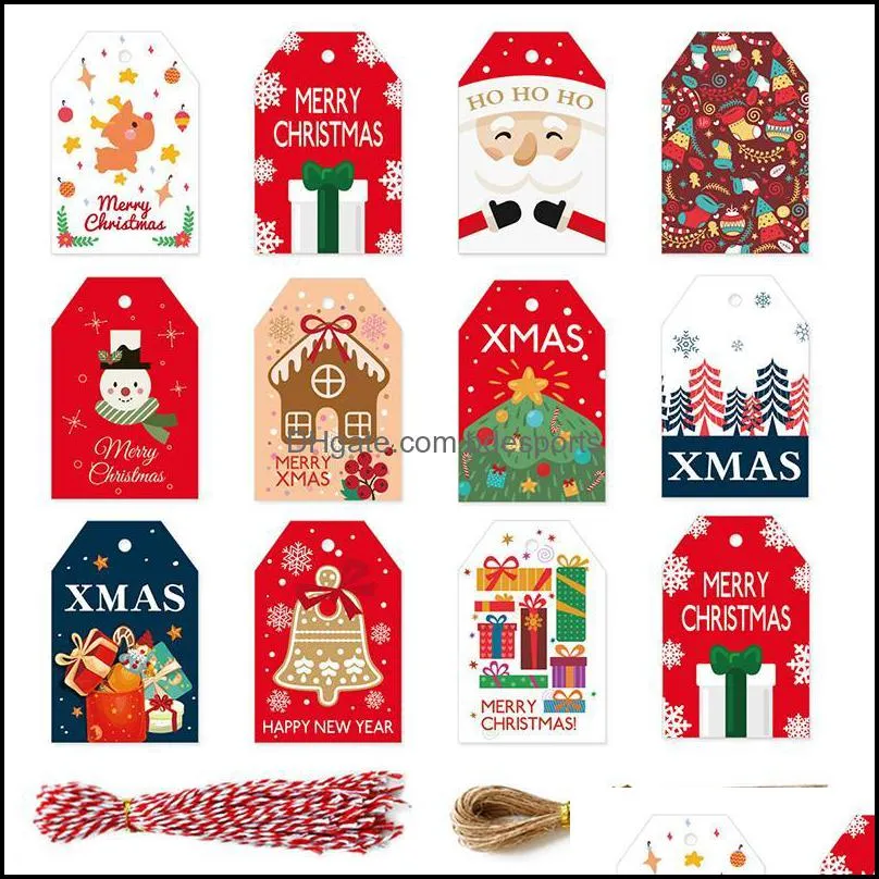 Christmas Decorations 48/96 Sets Party Gift Wrapping Label With String Merry Packaging Kraft Paper Tags Decor Supplies