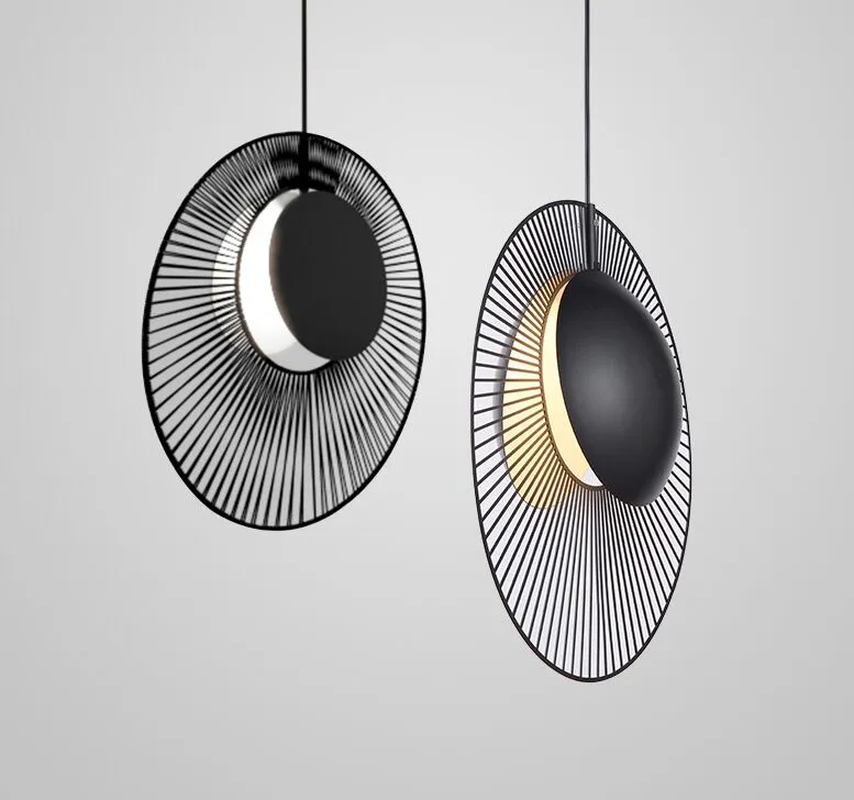 Moderne minimaliste peinture noire fer LED lampes suspendues lustre unique décoration de salon nordique E27 ampoule lampe suspendue 450mm