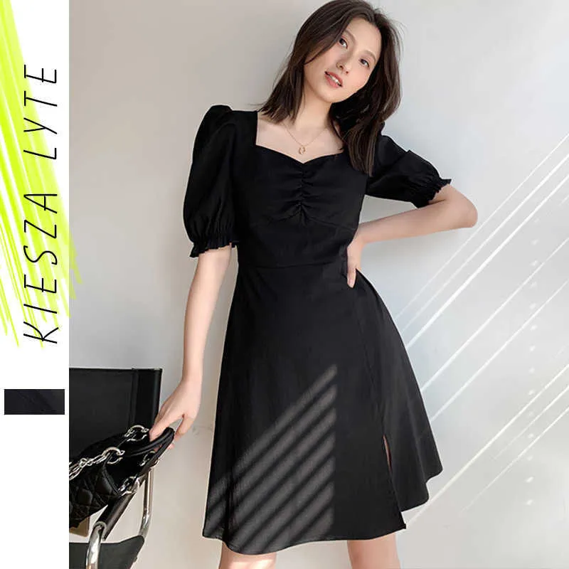 Women Sexy Fashion Mini Dresse Basic Split Bodycon Black Dresses Female Casual Short Sleeve A Line Dress Party Club Wear 210608