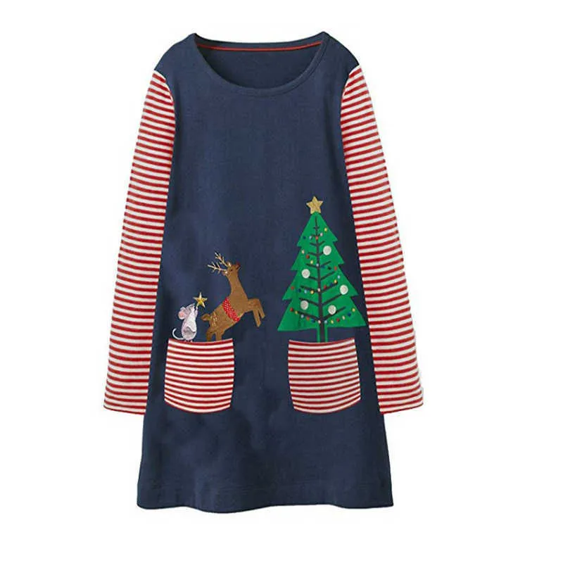 Atlama Metre Noel Elbiseler Bebek Kız Elbise Pamuk Uzun Kollu Aplike Çocuklar için KIZ Giyim Noel 210529