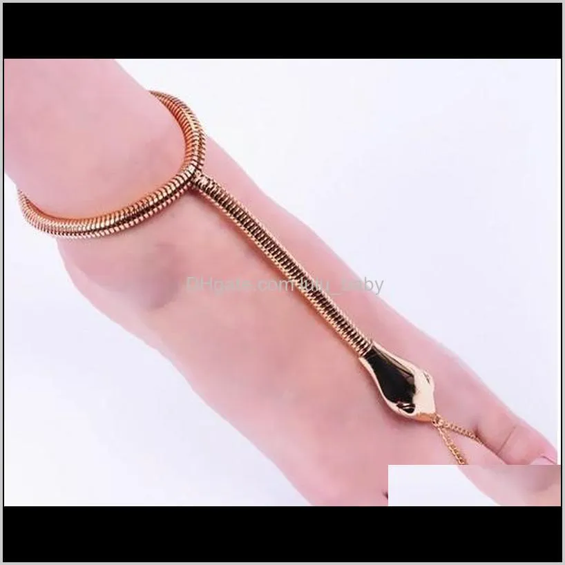 Gothic Women Anklets Stylish Gold Tone Snake Barefoot Sandals Foot Chain Ankle Bracelets Womens Jewelry