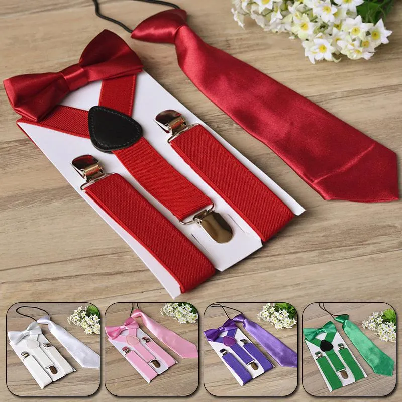 Bow Ties Elastic Adjustable Kids Suspenders Tie Set Y-Back Brace Belt Matching Tuxedo Suit Unisex Boy Girl Wedding Costume