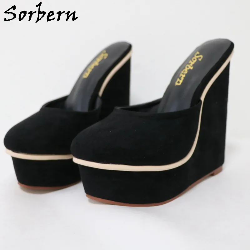 Sorbern Chaussures habillées pour femme Mules noires compensées à talons hauts et bout fermé, sabots confortables à enfiler