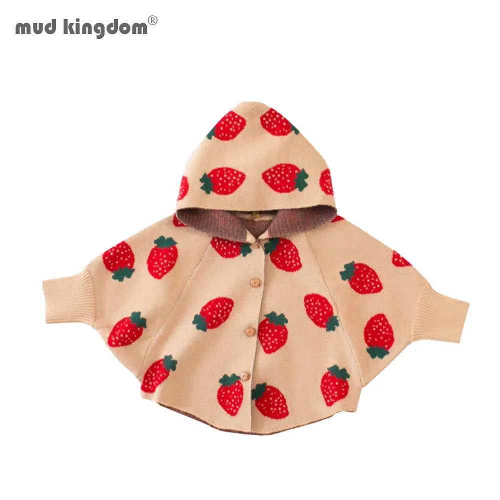 Mudkingdom 소녀 망토 카디건 패션 긴 소매 후드 겉옷 가을 귀여운 딸기 스웨터 210615