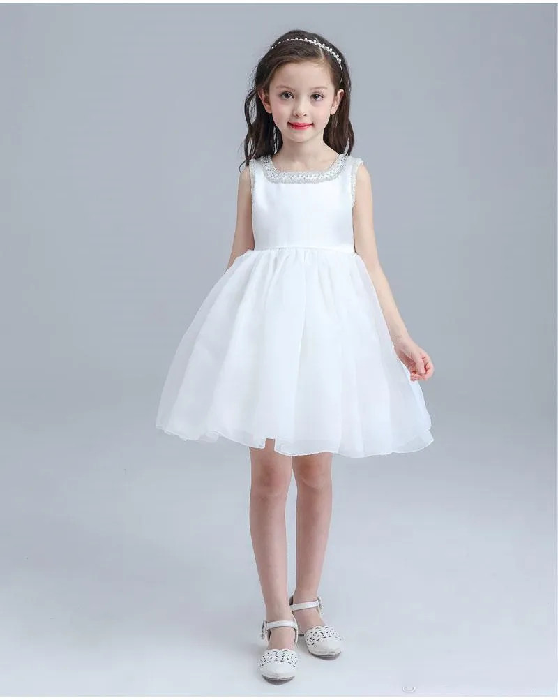 New Flower Girl Vestidos Branco Marfim Real Party Conceito Comunhão Vestido Meninas Crianças Crianças Vestido para Casamento