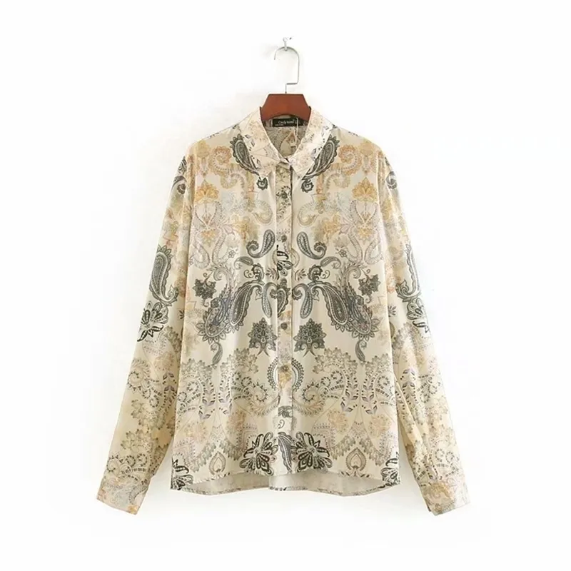 Vrouwen Elegante Paisley Floral Print Casual Kimono Blouse Shirts Retro Turn Down Collar Blusas Chic Femininas Tops LS4280 210420