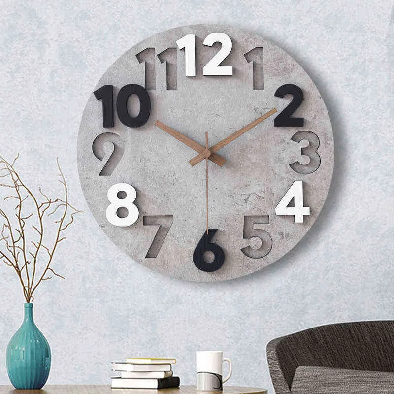 Modern Design Silent Clock Arabski Digital Drewniane Luksusowe Zegar ścienny Proste Kreatywne Wiejskie Wandklok Farmerhouse Decor ZP50WC H1230