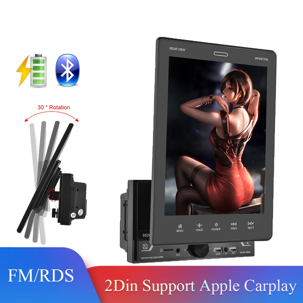 2DIN 9.5 "Screen Vertical Car MP5 Player IPS Bluetooth FM Car Stereo Suppport Tylna AHD Camera Apple Carplay Radio