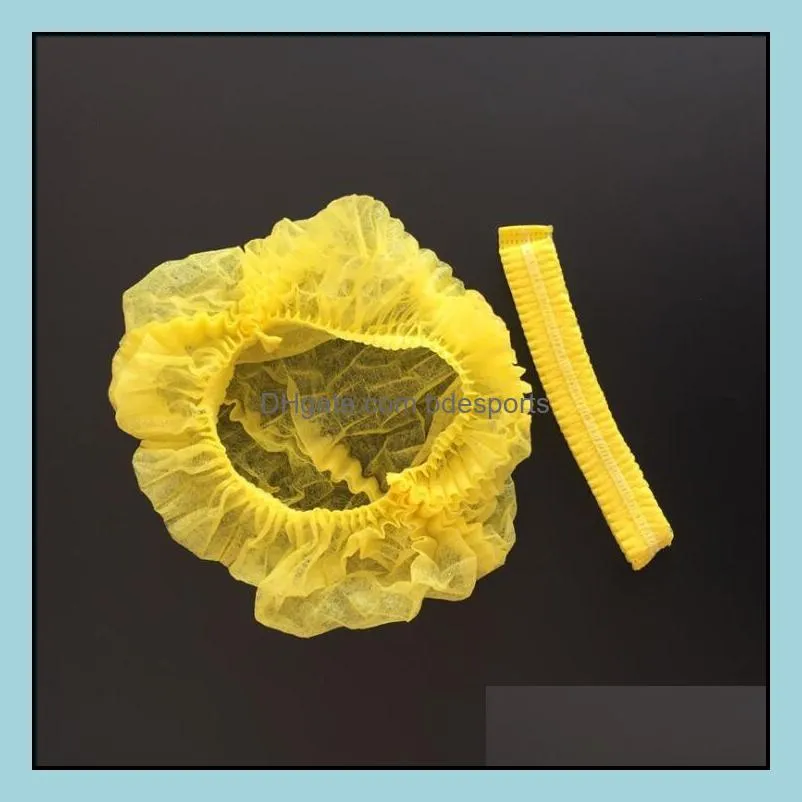 100PCS Double Ribbon Non-woven Disposable Shower Caps Pleated Anti Dust Hat Women Men Bath For Spa Hair Salon Beauty Accessories