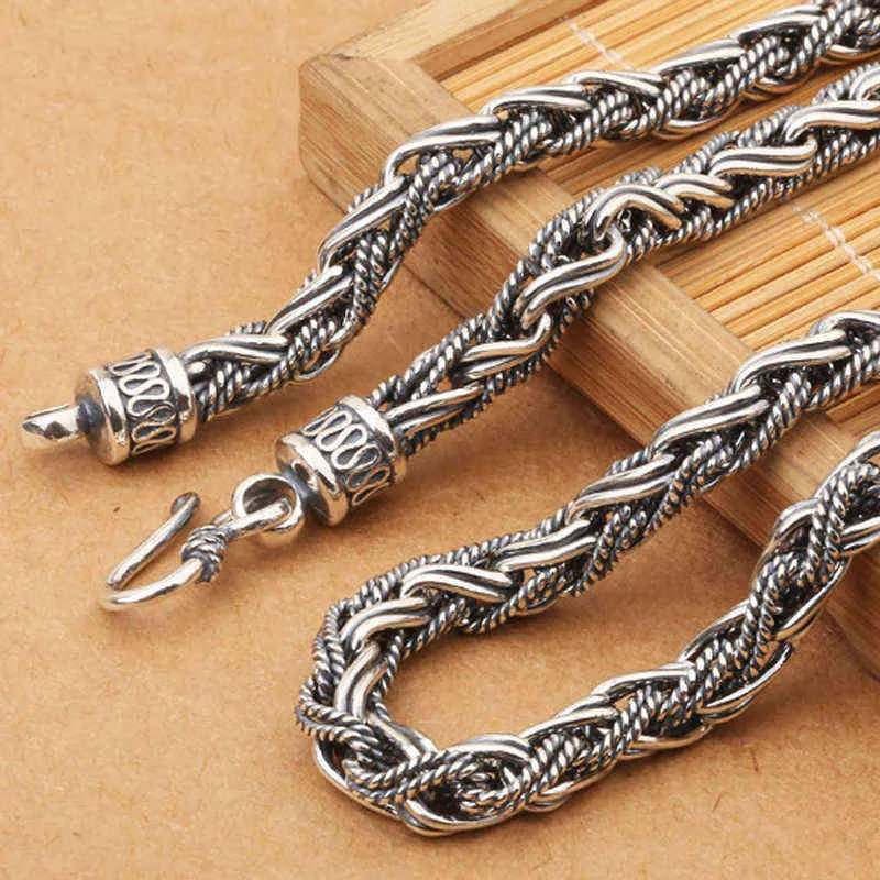 7mm Handmade Twisted Lina Łańcuch 100% Thai Silver Naszyjnik S925 Sterling Heavy Men Gothic Jewelry Hurtownie