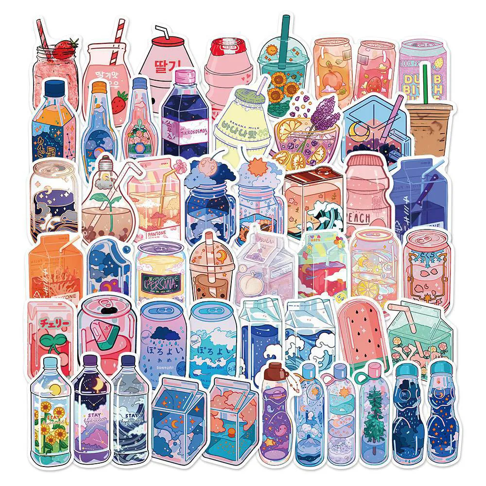 Adesivo per auto 10/50PCS Ins Style VSCO Estetico Drink Adesivi per Laptop Custodia per cellulare Bagagli da parete Kids Girl Gift Cartoon Vinile Graffiti Decalcomanie