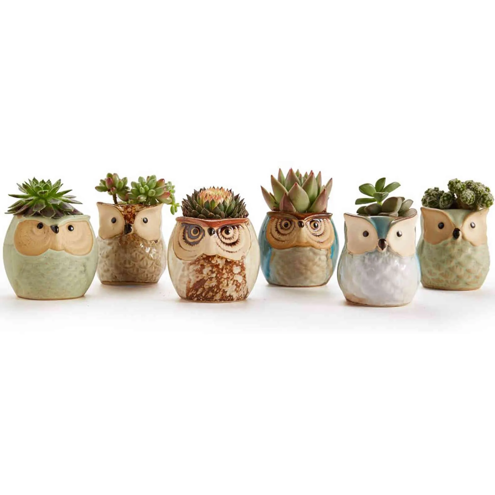 6 Pcs Lovely Ceramic Mini Pot Desk Planter for Succulent Plant Bonsai Flower Cactus , Owl Pot Gifts for Women Girls Boys Kids