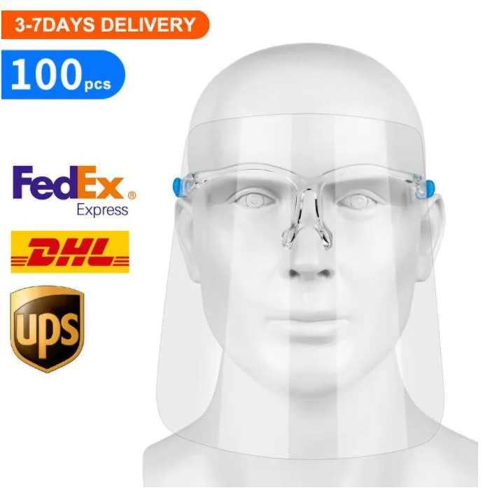 1 pc Protective Face Shield, rosto totalmente transparente e proteção ocular de gotículas e saliva com óculos reutilizáveis ​​e escudo substituível