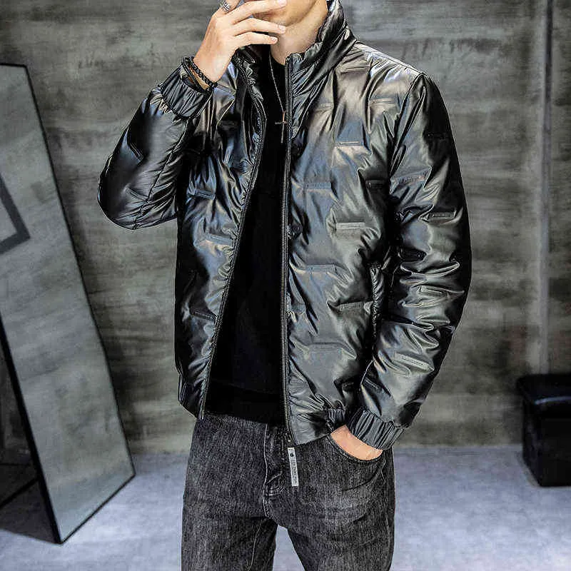 Buy Metal Shining Warm Down Jackets Solid Color Black Winter Snow Down