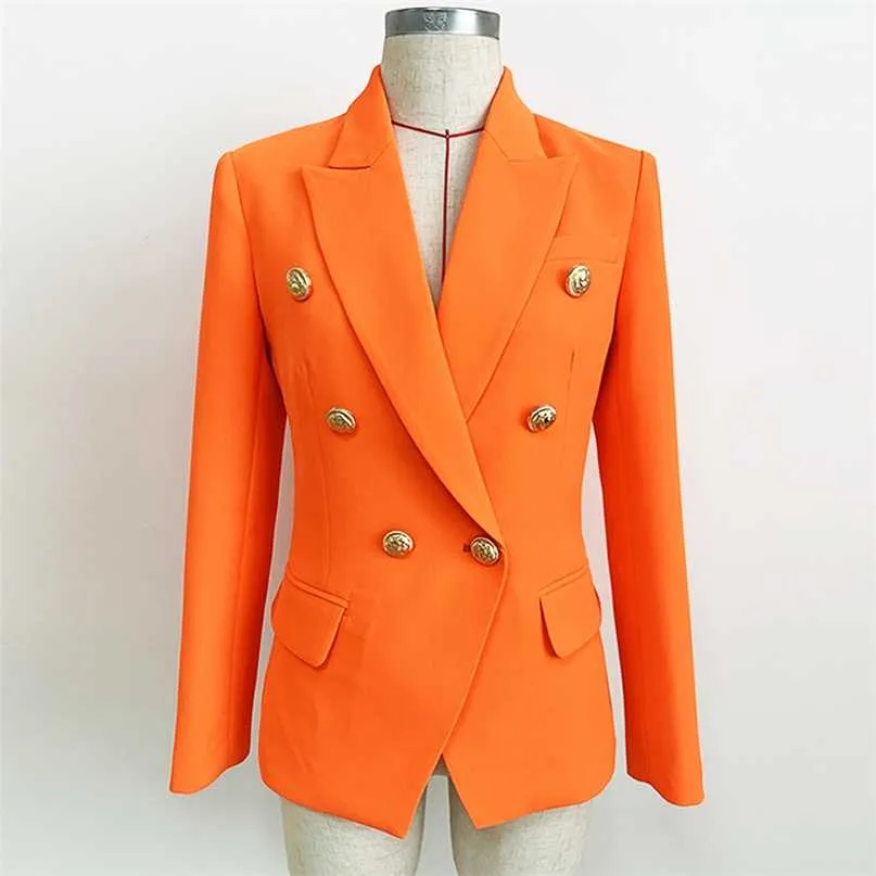 Wysokiej jakości EST Designer Blazer Damski Lwa Przyciski Podwójna Kurtka Neon Orange 211019