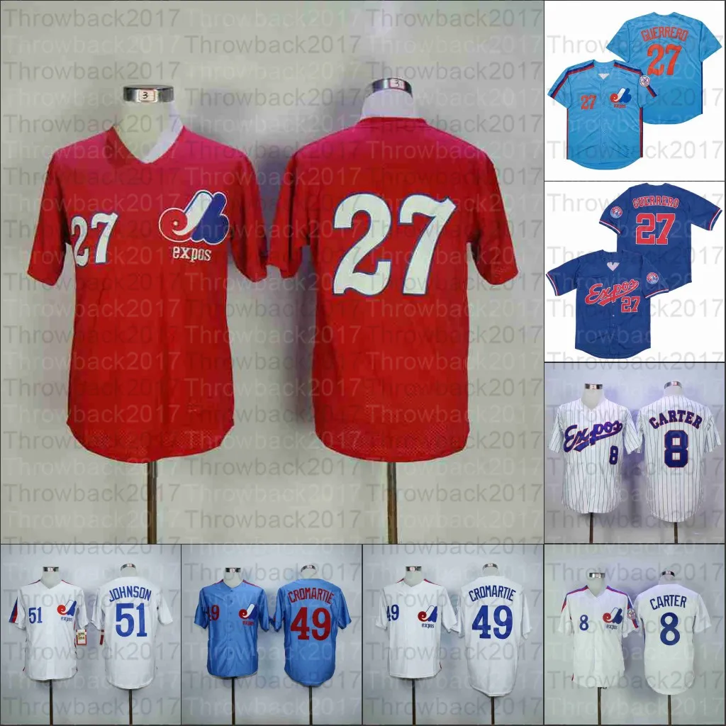 Retro Baseball 1982 and 2000 Home Jersey 27 GUERRERO 8 CARTER 51 JOHNSON 49 CROMARTIE