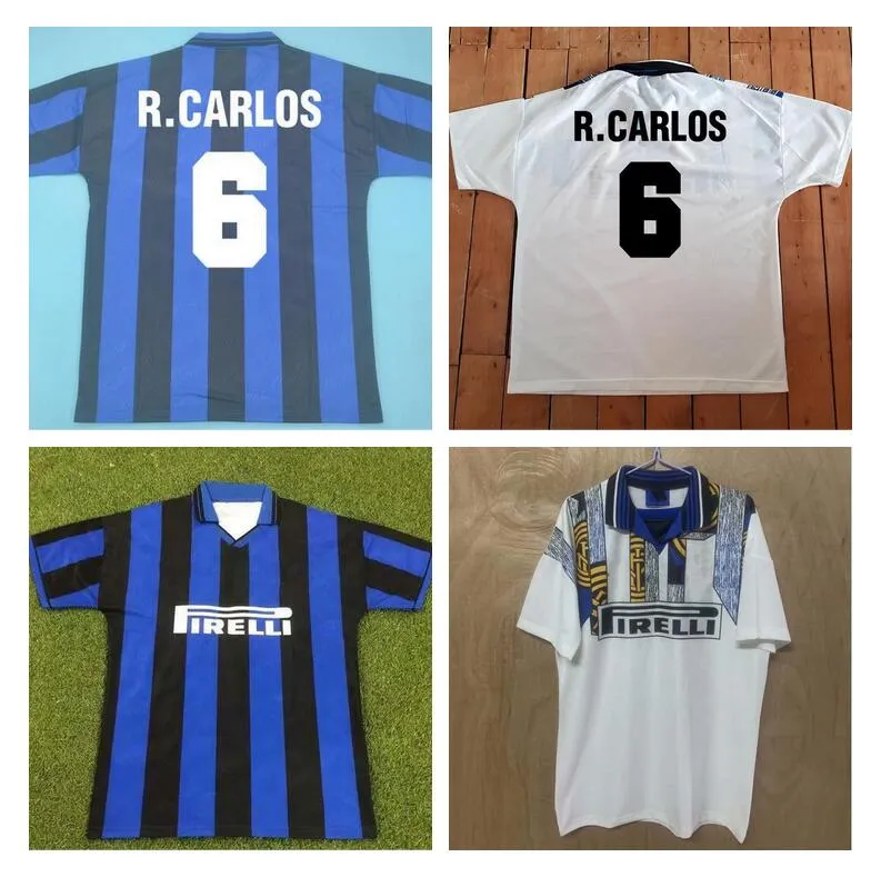 1995 1996 Retro Jerseys de futebol Home Away Branco 95 96 Camisas de futebol R.Carlos Zanetti Ince Branca Milão Bergomi Maglia da Calcio Vintage Maillot Carbone