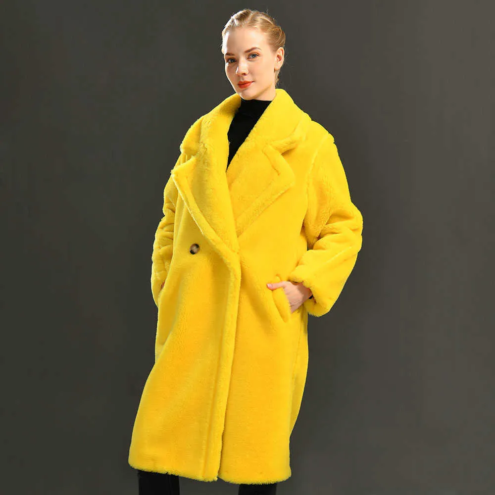 Women Sheep Shearling Coat Long Sleeve Wool Teddy Bear Jacket with