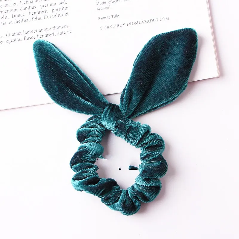 Girls Velvet Bunny Ear Hairbands Elastic Ponytail Rabbit Hair Band For ...