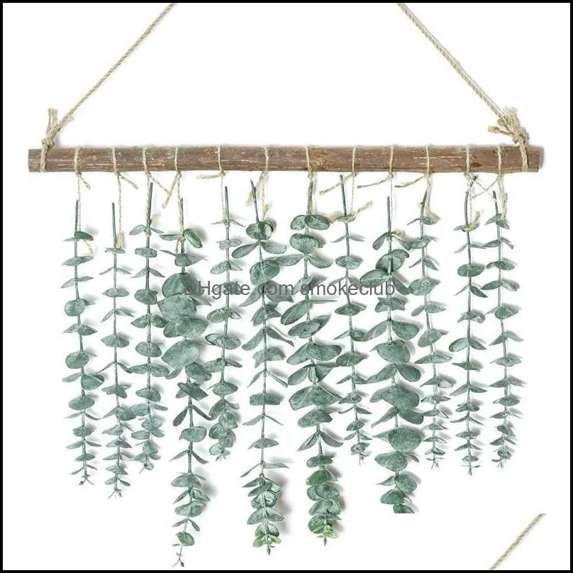 Decorative Flowers & Wreaths AAAK -Artificial Eucalyptus Wall Hanging Decor-Fake Leaves Greenery Farmhouse Rustic For Wedding