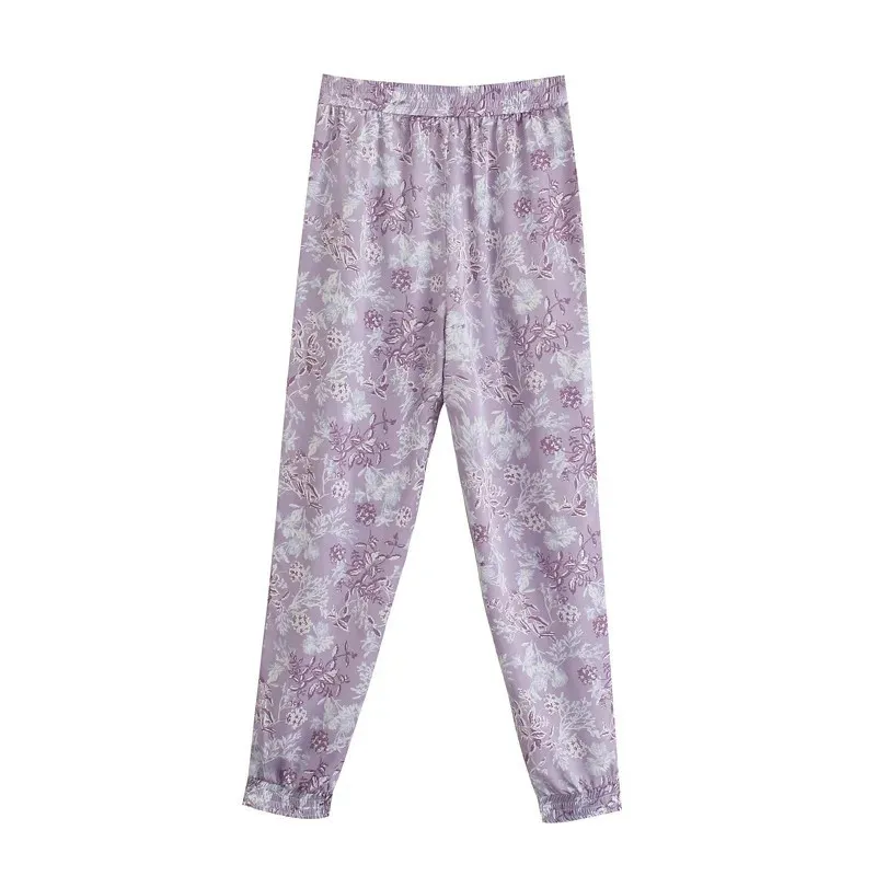 Woman Lilac Trousers Purple Floral Print High Waist Pants Women Spring  Vintage Elastic Waistband Casual Streetwear 210519 From Cong03, $16.3