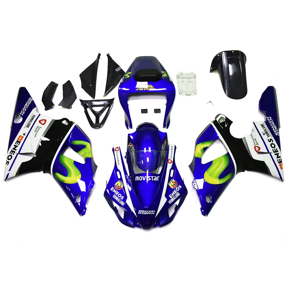 Motorcykel Fairings Passform för Yamaha YZF-R1 1998 1999 Injektion Bodywork R1 98 99 ABS Plastkroppsramar YZF1000 Motorbike paneler Fairing Kit