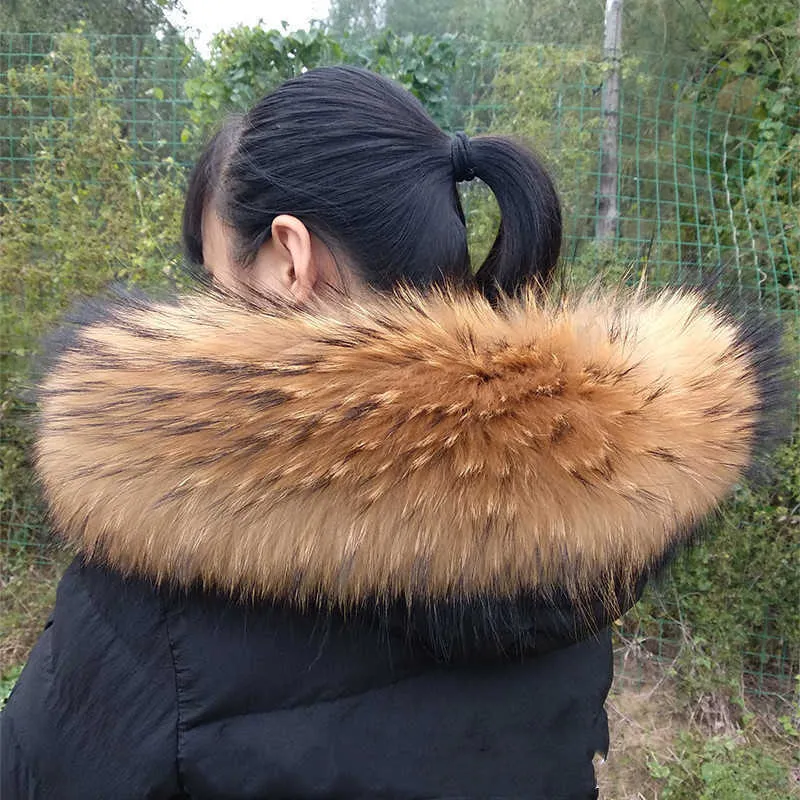 100% véritable col de raton laveur automne et hiver écharpe chaude pour femme doudoune universelle grande taille écharpe H0923