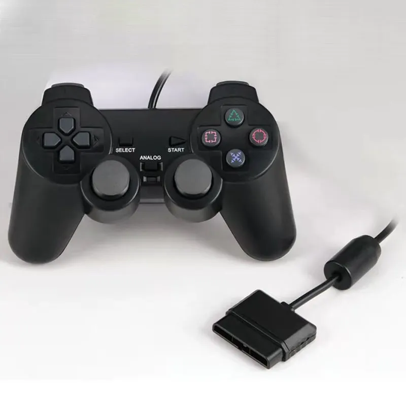 Wired Controller Handtag för PS2 vibrationsläge Högkvalitativa spelkontroller Joysticks Tillämpliga produkter PS2 värd svart färg