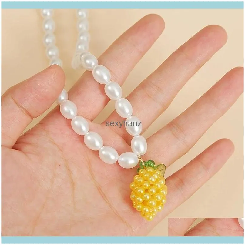 Necklace New Fashion White Pearl Chain Necklaces Women Trendy Handmade Yellow Pineapple Pendant Necklace Party Jewelry Gifts