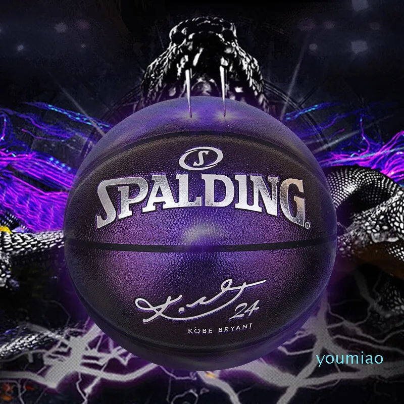 Spalding 24K Black Mamba Merch 기념판 농구 공 PU 내마 저항성 뱀인 크기 7 진주 자주색