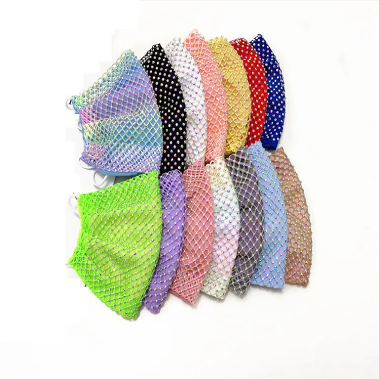 Bling Rhinestone Mesh Reusable Cloth Face Mask Crystal Masquerade Party Masks for Women Girls Adult T10I58