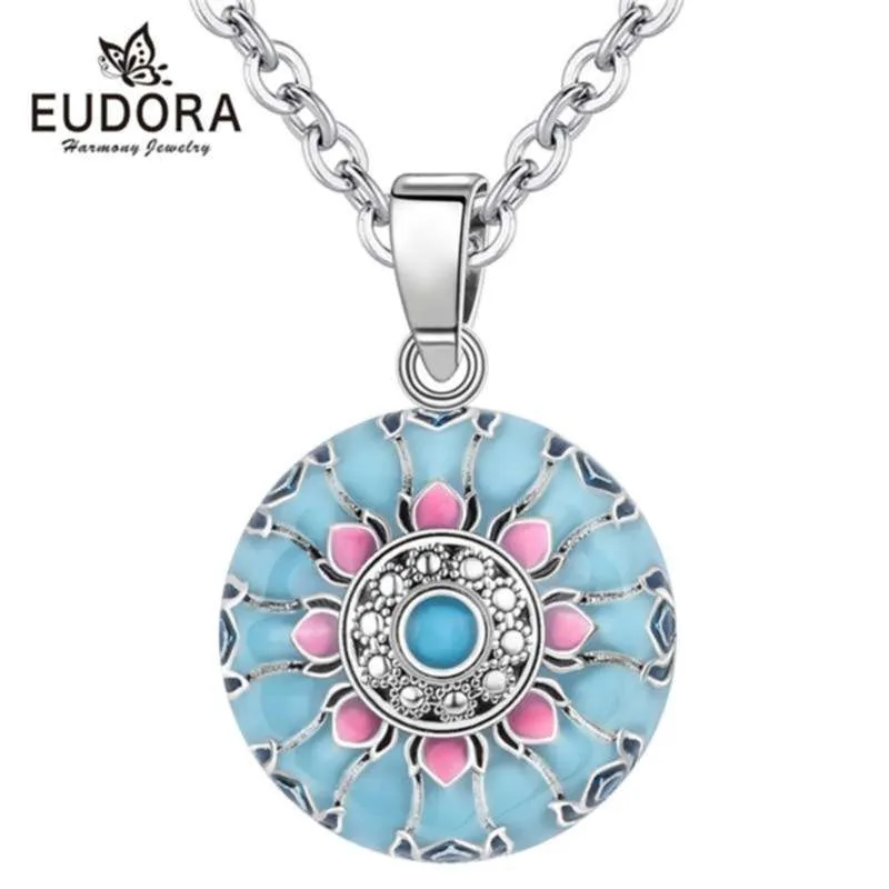 Eudora Blue Pink Lotus Harmony Ball Necklace Music Mexican for Baby Mom Maternity Jewelry Spiritual Yoga Elegant Pendant 210929