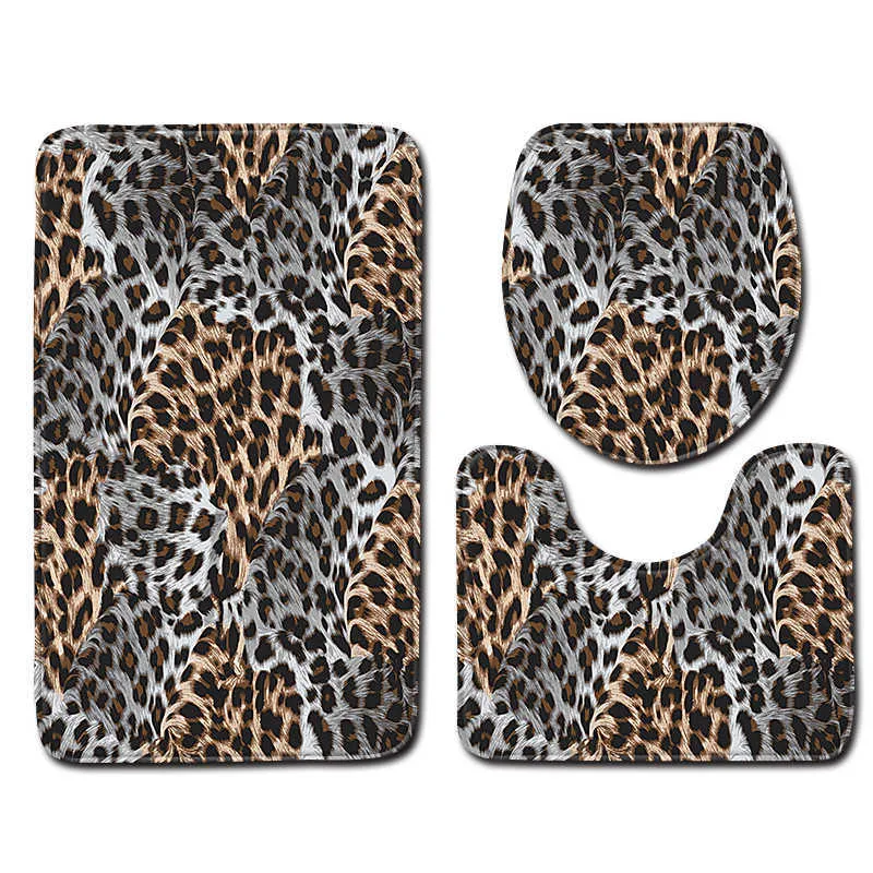 Fashion Leopard Pattern 3pcs Tappetini da bagno Bagno Tappeto da toilette Tappeto Flanella antiscivolo Decorazioni per il bagno Set di tappetini da bagno in pelliccia di animali finti 210724