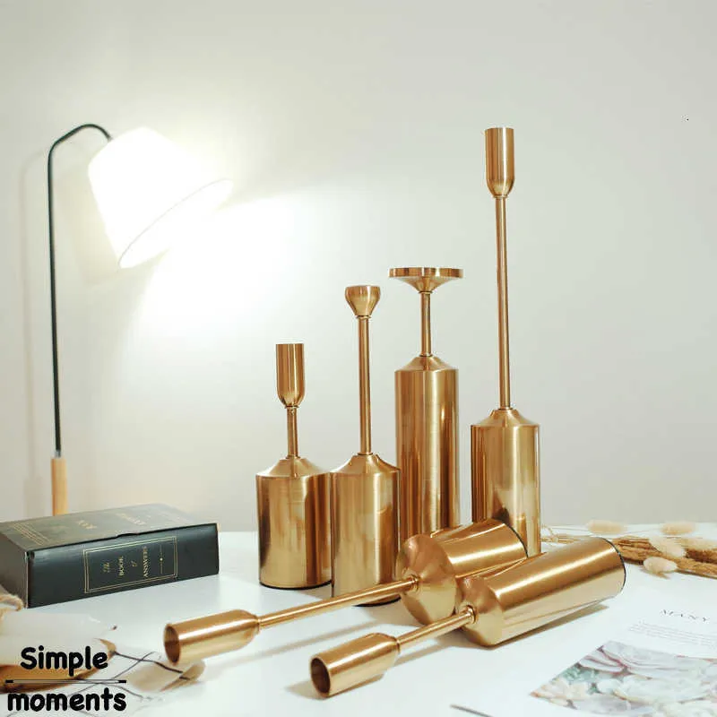 Simple moments Metal Gold Plated Candle Holders High Quality Pillar Wedding Decoration Candlestick Home Decoration Candlestick SH190924
