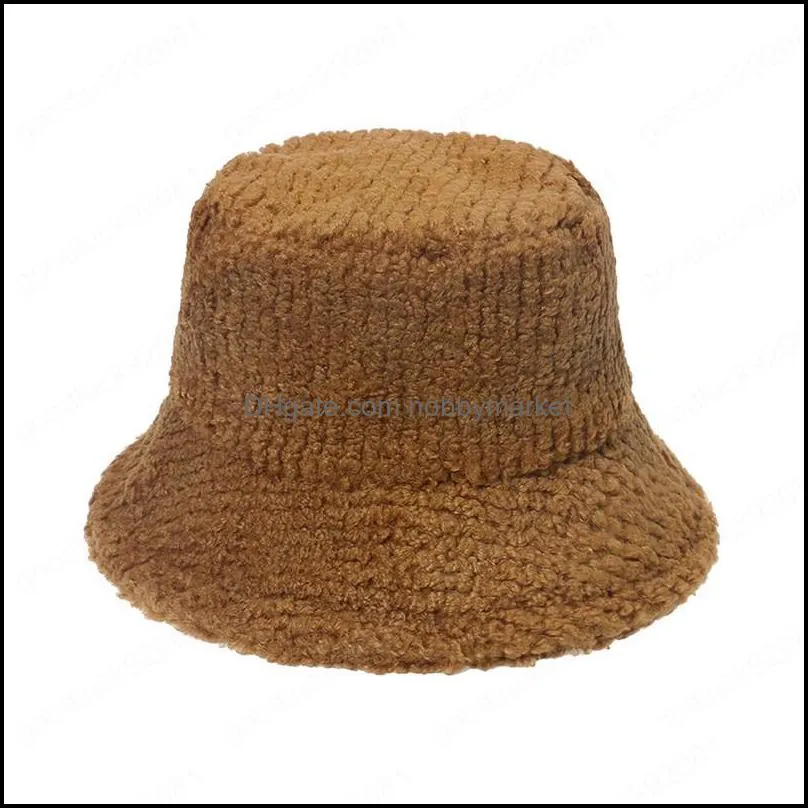 Bucket Hat Fashion Solid Winter Thick Warm Faux Fur Plush Women Wool Fleece Hats Ladies Panama Cap Fisherman Caps