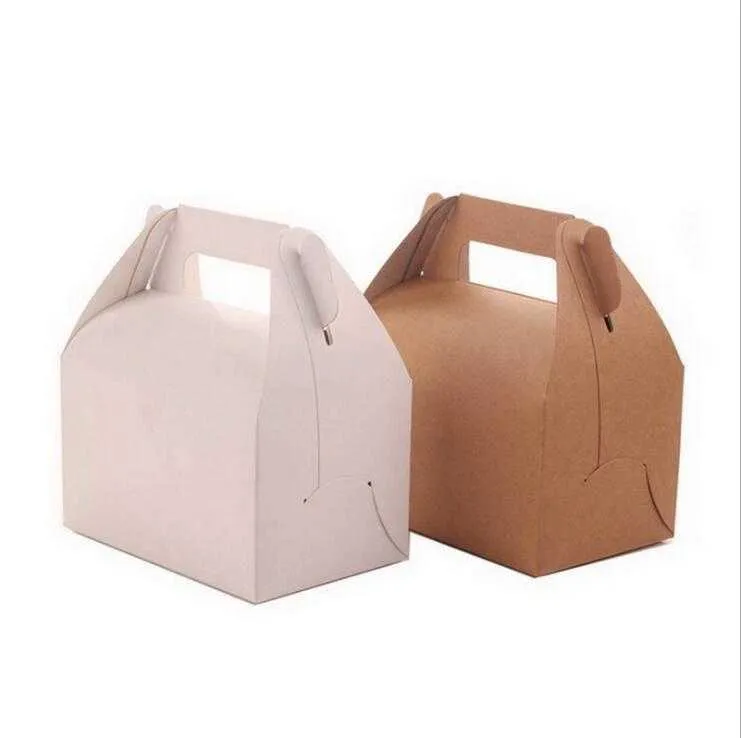 20Pcs/Lot Blank Gable Brown White Color Treat Gift Paper Cardboard Boxes for Wedding Party Favor Box Baby Shower Cake Packaging Y0712