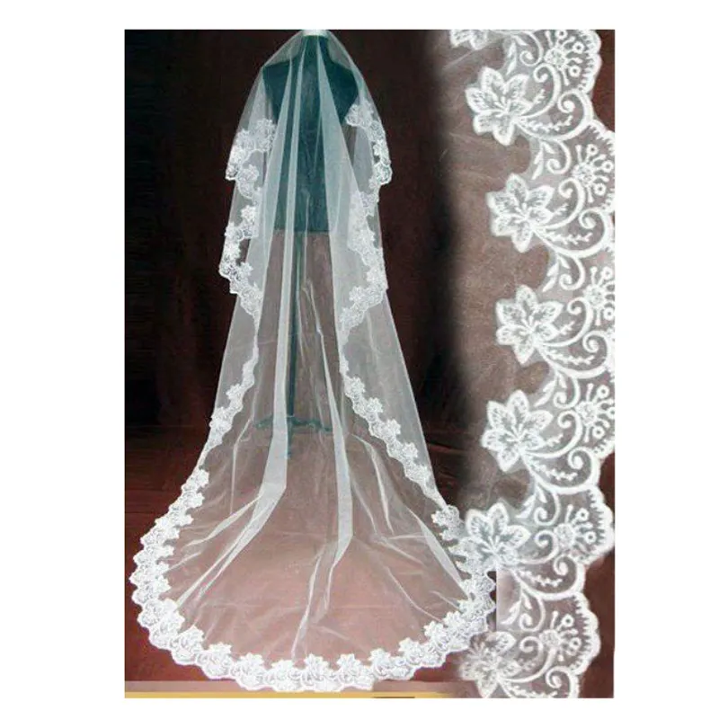 الزفاف الحجاب الزفاف 3 و 5 أمتار طويلة طبقة واحدة العاج أبيض اكسسوارات أنيقة فيلوس دي نوفيا فوال دي ماري