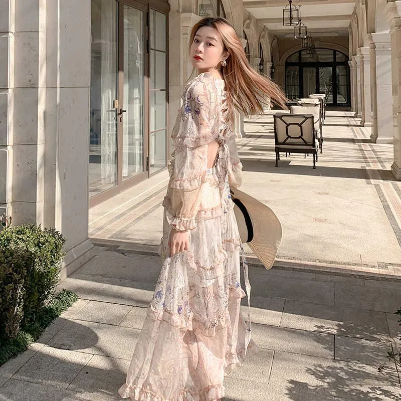 Bohemian A-Line Chiffon Dress with Embroidery and Hooded Collar for Spring  and Autumn