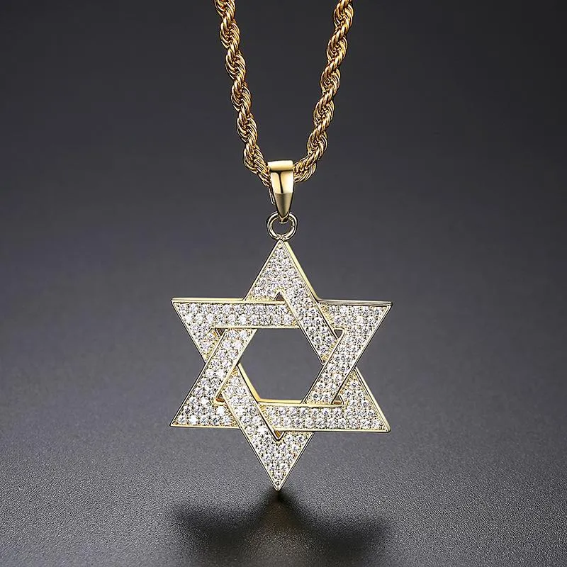 Hängsmycke Necklaces Style European And American Classic Star of David Halsband Full Zircon Inlagda Mäns Casual Punk Smycken