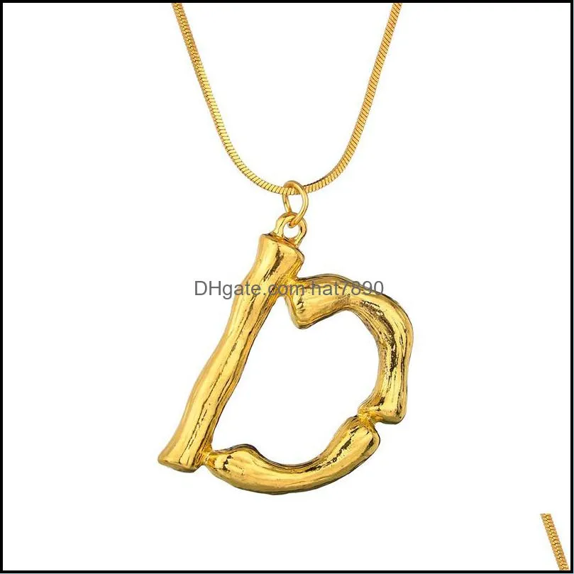 Fashion 26 Letter Bamboo Pendants Necklace For Women Gold Plated Snake Chain Initial Necklace Fashion Jewelry Statement Chain Necklace