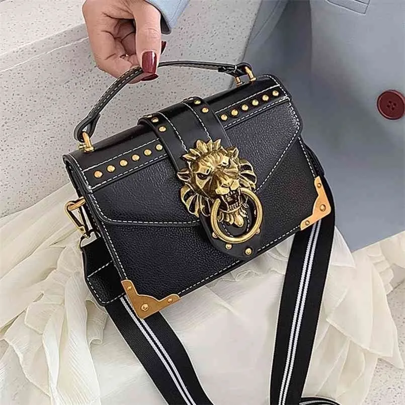 أنثى حقائب الأزياء الفاخرة الفتيات حقائب crossbody امرأة المعادن الأسد رئيس ماركة الكتف محفظة ميني مربع رسول حقيبة 210903