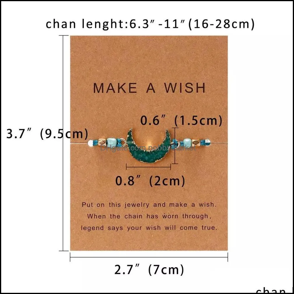 Make a Wish Card Resin Natural Stone Woven Charm Bracelets Crescent Moon Lucky Red String Bracelets Femme Fashion Jewelry Gift