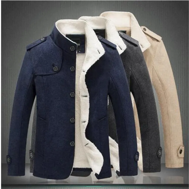 Men Wool Fashion Winter Jacket Fleece Lined Overcoat Male Coat Peacoat Sobretudo Masculino